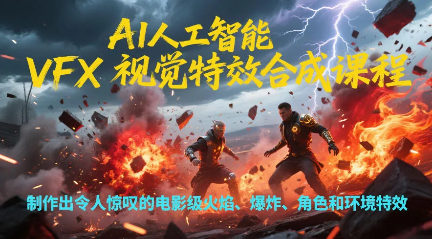 AI人工智能VFX视觉特效合成课程，制作出令人惊叹的电影级火焰、爆炸、角色和环境特效-趣酷猫资源网
