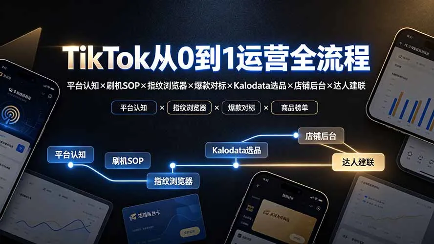 TikTok运营全攻略：平台认知+刷机SOP+指纹浏览器+爆款分析+Kalodata选品+店铺后台管理+达人合作策略 - 趣客盟