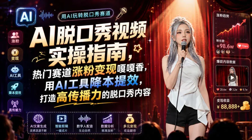 AI脱口秀内容创作攻略：热门领域涨粉变现，AI工具助力高效产出，打造爆款传播力内容_趣客盟