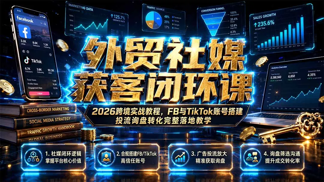 外贸社媒获客全攻略:2026年FB与TikTok账号搭建、投流、询盘转化实战教程_趣客盟