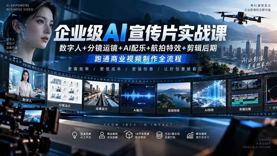 (20548期)企业级AI宣传片实战课|数字人+分镜运镜+AI配乐+航拍特效+剪辑后期,跑通商业视频制作全流程 (20548期)企业级AI宣传片实战课|数字人+分镜运镜+AI配乐+航拍特效+剪辑后期,跑通商业视频制作全流程