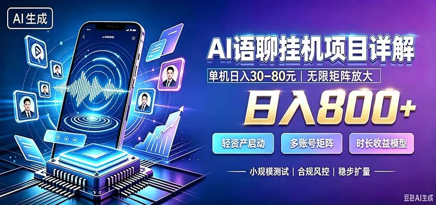 AI语聊挂机，日赚800+，个人副业首选，工作室矩阵高效操作法 - 趣客盟