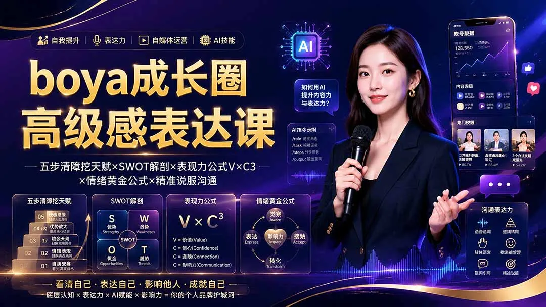 Boya成长圈：AI赋能内心成长，高效表达教学，一键消解内耗，天赋挖掘，短视频制作全攻略_趣客盟
