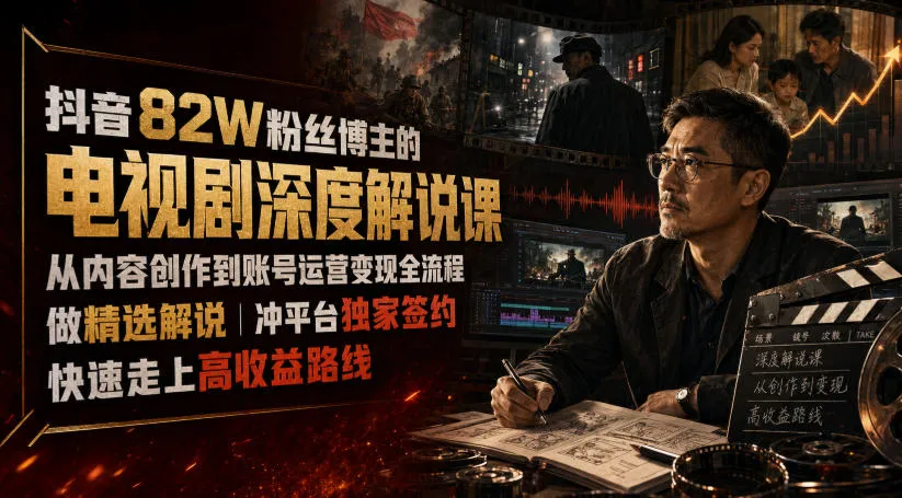 抖音热门解说达人深度解析电视剧课：全链路内容创作&账号盈利指南，独家签约攻略，快速实现高收益变现_趣客盟