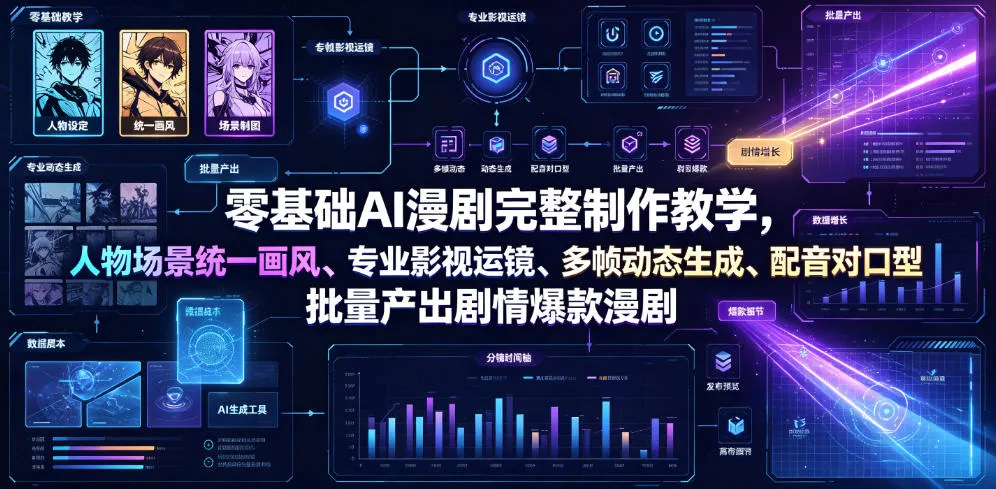AI零基础漫剧全流程制作指南：统一画风人物场景，专业影视运镜，多帧动态配音，高效产出爆款剧情漫剧_趣客盟