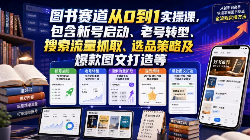 图书营销实战攻略：新号起航、老号升级、搜索引流、选品秘籍与爆款图文创作技巧课_趣客盟