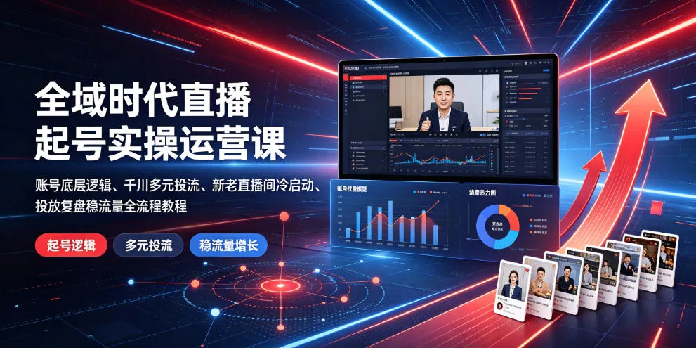 全域直播账号快速起号全攻略：揭秘账号底层逻辑+千川多元投流+直播间冷启动+流量稳定化教程_趣客盟