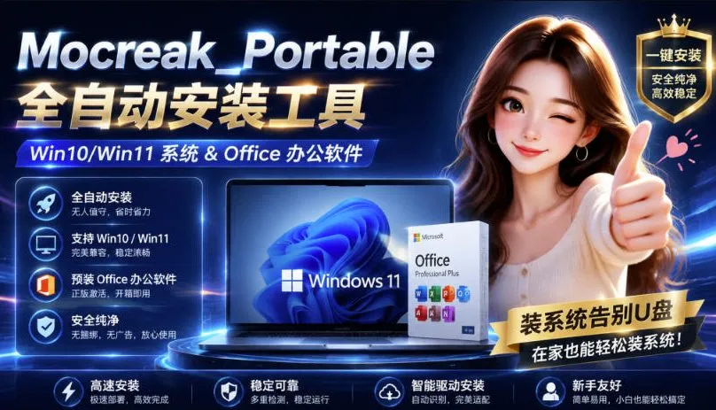 Mocreak一键安装Office及Windows 10/11系统，告别传统U盘装系统，安全可靠省心选择 - 趣客盟