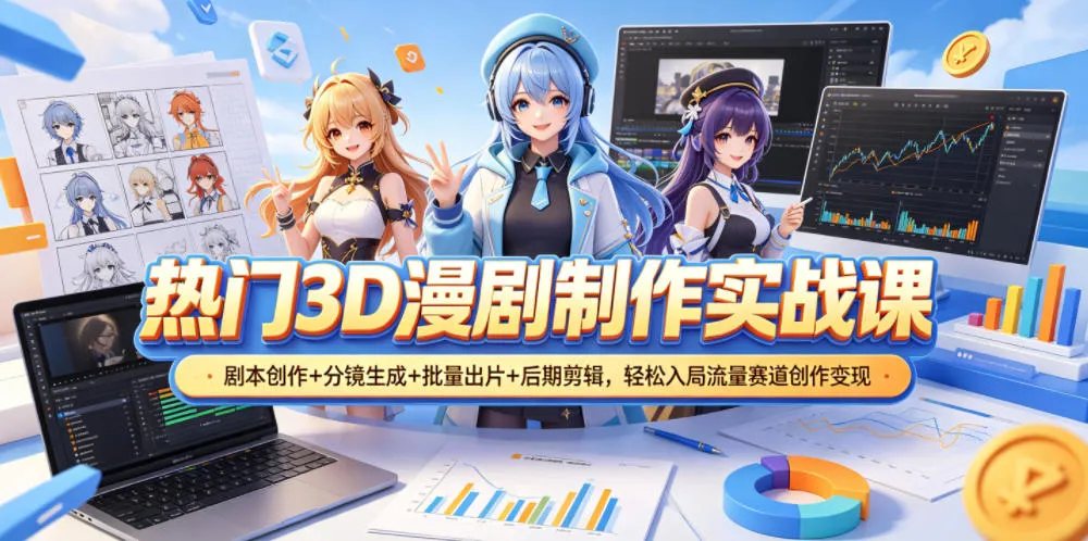 热门3D漫剧制作实战课，剧本创作+分镜生成+批量出片+后期剪辑，轻松入局流量赛道创作变现_趣客盟