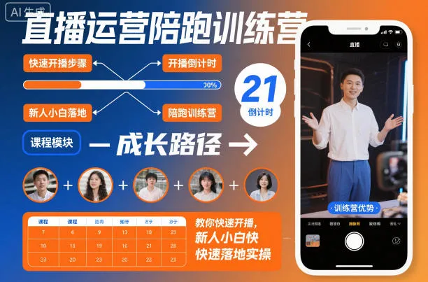 直播运营陪跑训练营，教你快速开播，新人小白快速落地实操-趣酷猫资源网