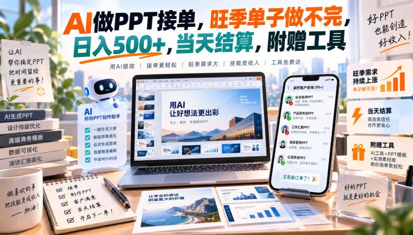 AI助力PPT制作接单，旺季订单爆满，日赚500+，即时结算，工具大揭秘！ - 趣客盟