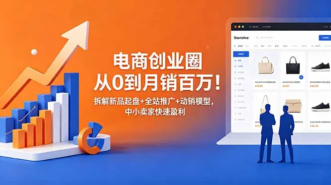 电商创业圈从0到月销百万!拆解新品起盘+全站推广+动销模型,中小卖家快速盈利_趣客盟