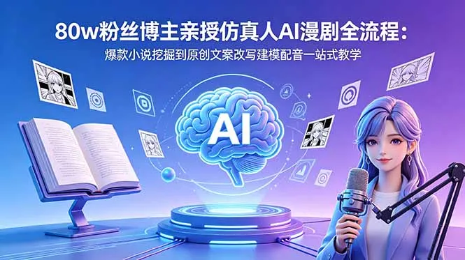 80w粉丝博主亲授仿真人AI漫剧全流程:爆款小说挖掘到原创文案改写建模配音一站式教学_趣客盟
