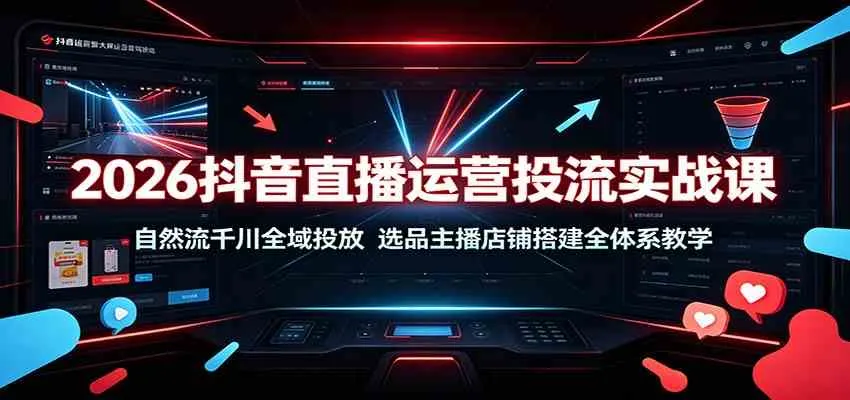 2026抖音直播运营投流实战课:自然流千川全域投放,选品主播店铺搭建全体系教学 2026抖音直播运营投流实战课:自然流千川全域投放,选品主播店铺搭建全体系教学
