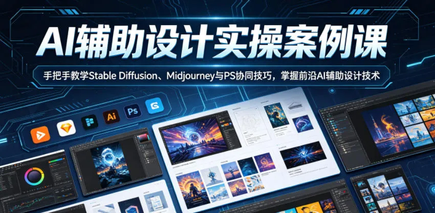 AI辅助设计实操案例课，手把手教学Stable Diffusion、Midjourney与PS协同技巧，掌握前沿AI辅助设计技术_趣客盟