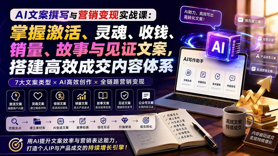 AI文案撰写与营销实战课程：解锁激活、灵魂文案，精通收钱、销量提升，构建销量见证故事文案体系 - 趣客盟
