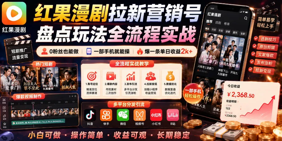 《红果漫剧新用户招募攻略:手机操作全步骤解析,零粉丝也能高效盈利,日赚2000+实战分享(更新至0628)》_趣客盟