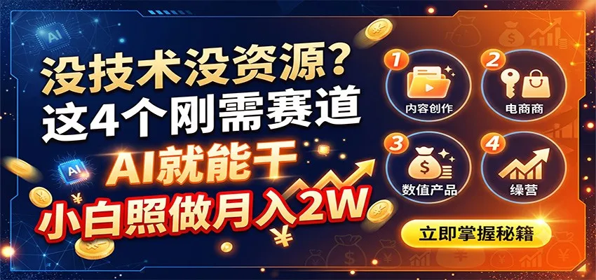 AI赋能,零基础也能月入2W!4大刚需赛道,AI助力轻松破局 - 趣客盟