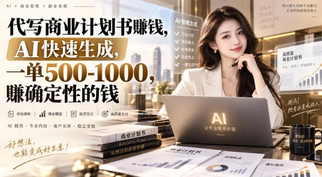 AI助力商业计划书定制，快速生成，单笔收益500-1000元，稳定赚钱利器 - 趣客盟