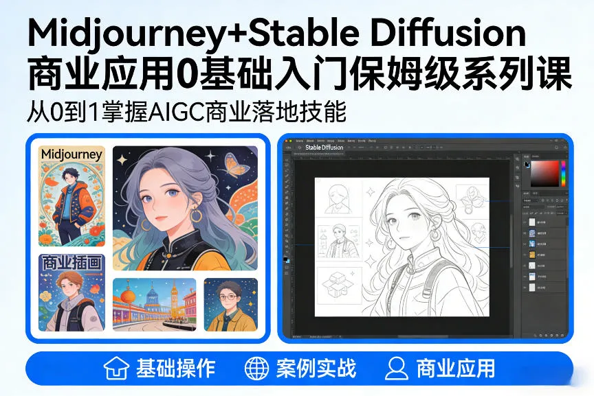 AIGC商业应用Midjourney+Stable Diffusion教程，0基础入门保姆级系列课-趣酷猫资源网