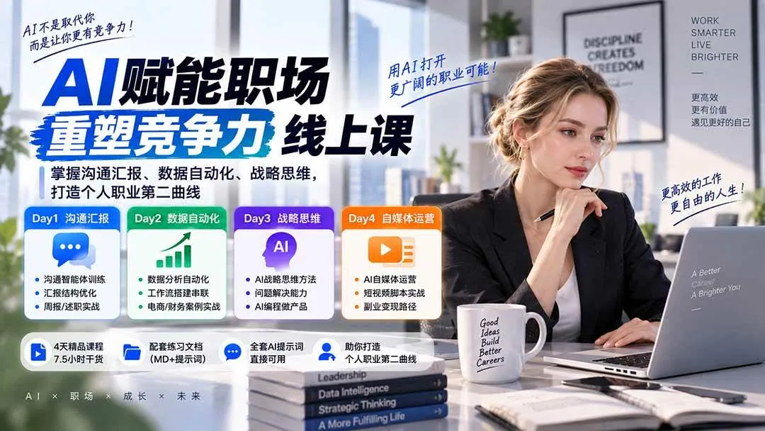 AI职场效能提升课程:数据流程、战略思维与AI编程,自学沟通汇报及自媒体运营技巧 - 趣客盟