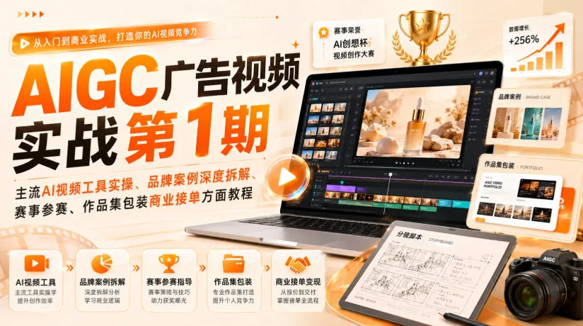 AIGC广告视频制作实战指南：AI视频工具实操解析、品牌案例拆解、赛事参赛攻略、作品集包装与商业接单技巧教程（第1期） - 趣客盟