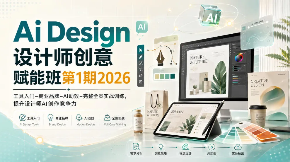 Ai Design设计师创意赋能班第1期2026|工具入门‑商业品牌‑AI动效‑完整全案实战训练,提升设计师AI创作竞争力