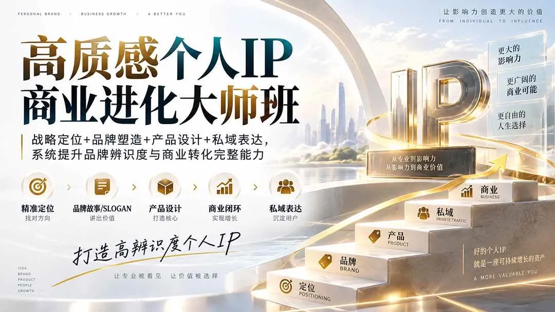 (20324期)高质感个人IP商业进化大师班:战略定位+品牌塑造+产品设计+私域表达,系统提升品牌辨识度与商业转化完整能力 (20324期)高质感个人IP商业进化大师班:战略定位+品牌塑造+产品设计+私域表达,系统提升品牌辨识度与商业转化完整能力