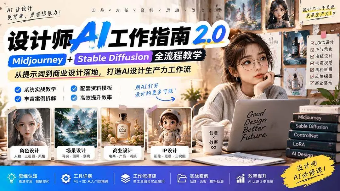 《设计师AI工作指南2.0》：解锁AI设计生产力，思维落地无水印课程（第20562期） - 趣客盟