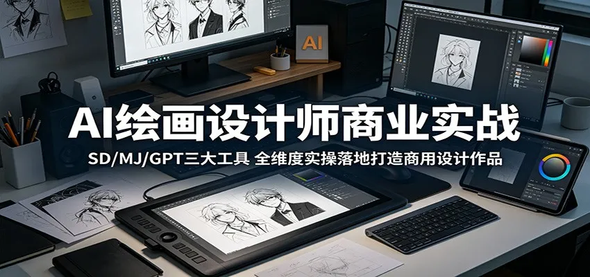 AI绘画设计师商业实战：SD/MJ/GPT三大工具，全维度实操落地打造商用设计作品_趣客盟