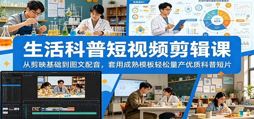 生活科普短视频剪辑课：从剪映基础到图文配音，套用成熟模板轻松量产优质科普短片_趣客盟