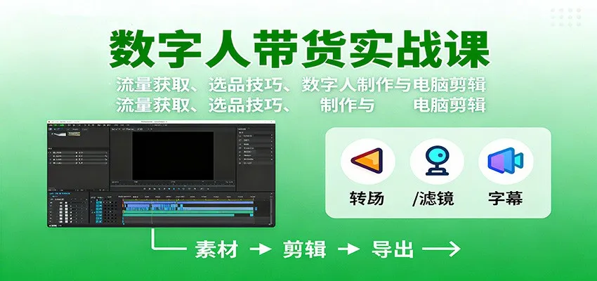 数字人变现实战课：流量获取、选品技巧、数字人制作与电脑剪辑-趣酷猫资源网