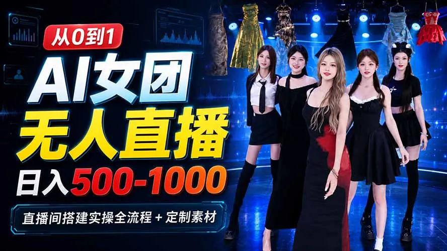 AI女团无人直播月入500-1000，揭秘全流程搭建+定制素材制作攻略 - 趣客盟