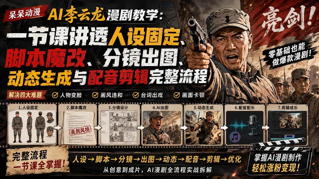 《呆呆动漫AI教学:深度解析李云龙漫剧全流程,涵盖人设、脚本、分镜、配音剪辑》 - 趣客盟