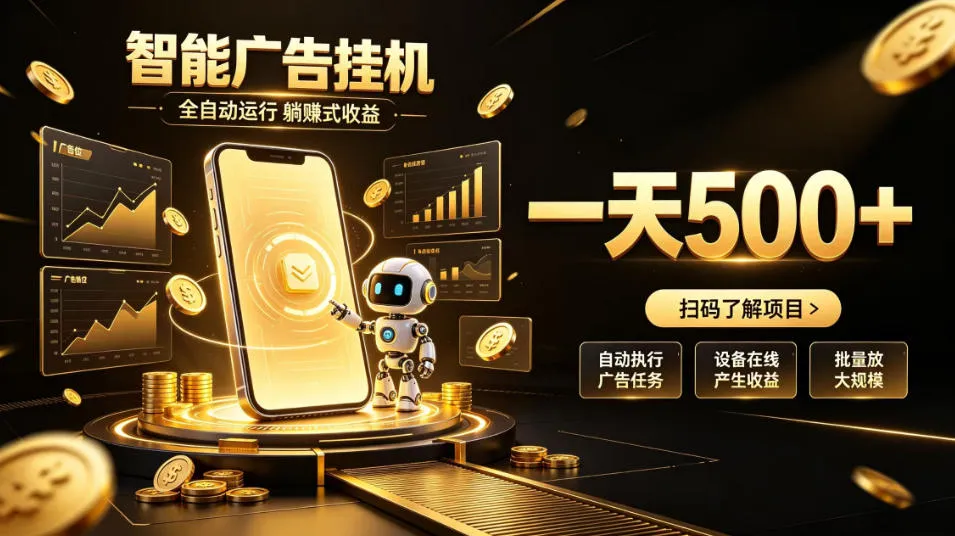 智能广告挂机G项目，全自动收益神器，无需人工看管，日入500+躺赚攻略【独家揭秘】 - 趣客盟