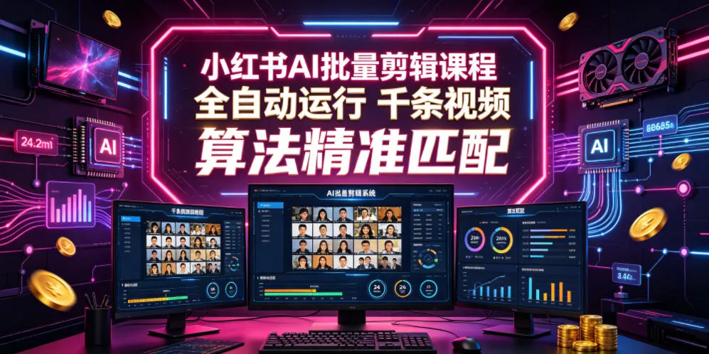 小红书AI批量剪辑课程,24小时全自动运行,解放双手专注运营,千条视频批量处理,小红书算法精准匹配 小红书AI批量剪辑课程,24小时全自动运行,解放双手专注运营,千条视频批量处理,小红书算法精准匹配
