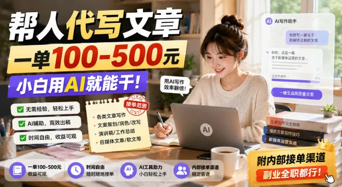 AI助力代写文章，100-500元/单，新手轻松上手，内部接单渠道揭秘，兼职/全职皆宜【AI代写新机遇】 - 趣客盟