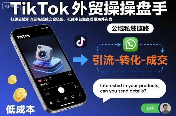 TikTok外贸操盘手，打通公域引流到私域成交全链路，低成本获取高质量海外询盘-趣酷猫资源网