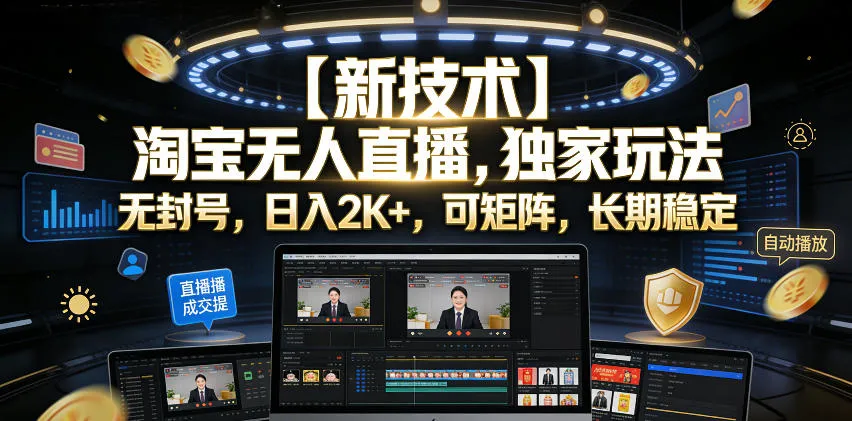 【新技术】淘宝无人直播,独家玩法,无封号,日入2K+,可矩阵,长期稳定【揭秘】_趣客盟