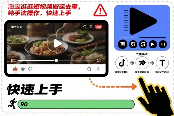 淘宝逛逛短视频搬运去重，纯手法操作，快速上手-趣酷猫资源网