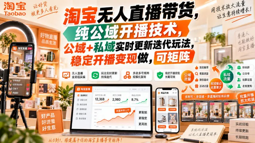 【独家揭秘】淘宝无人直播带货技术:纯公域开播+私域实时迭代,稳定变现矩阵玩法攻略 - 趣客盟