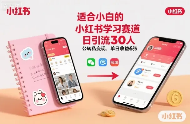 适合小白的小红书学习赛道，日引流30人，公转私变现，单日收益6张-趣酷猫资源网