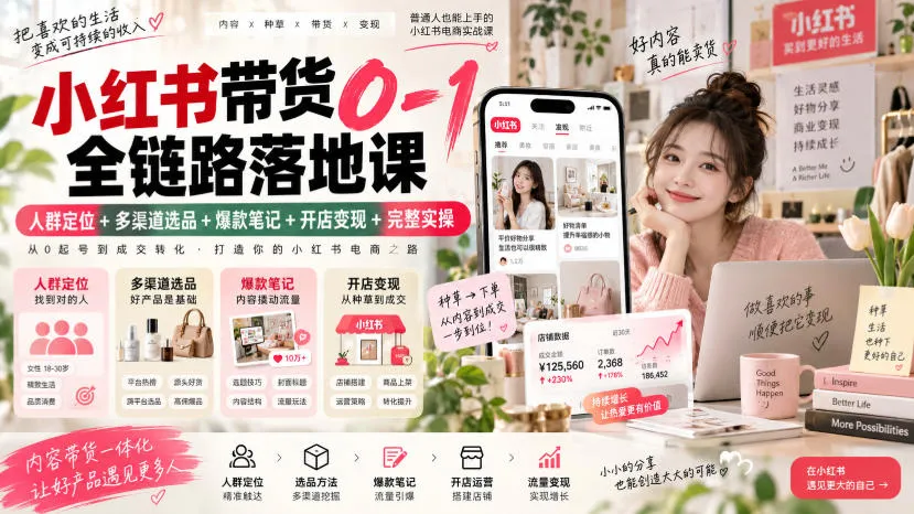 小红书带货全链路实战课：精准人群定位+多渠道选品攻略+爆款笔记打造+开店变现技巧 - 趣客盟