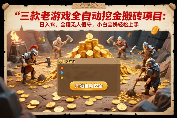 三款老游戏全自动挖金搬砖项目：日入1k，全程无人值守，小白宝妈轻松上手【揭秘】-趣酷猫资源网