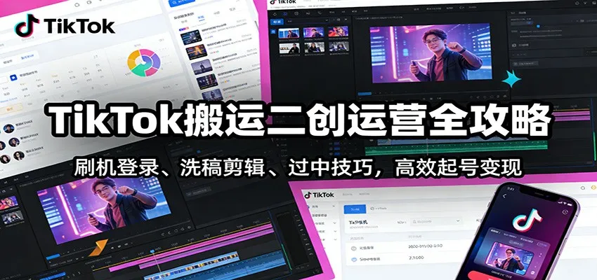 TikTok搬运二创运营全攻略:刷机登录、洗稿剪辑 、过中技巧,高效起号变现 TikTok搬运二创运营全攻略:刷机登录、洗稿剪辑 、过中技巧,高效起号变现
