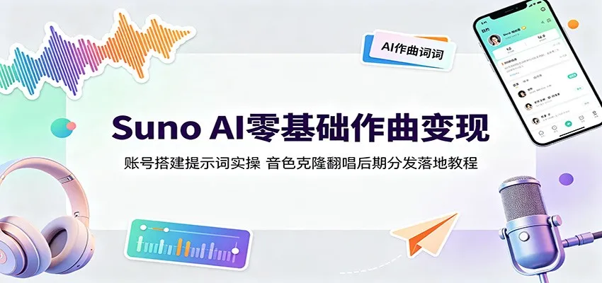 Suno AI作曲新手变现指南：账号搭建+提示词运用+音色克隆+翻唱后期+分发教程一网打尽_趣客盟