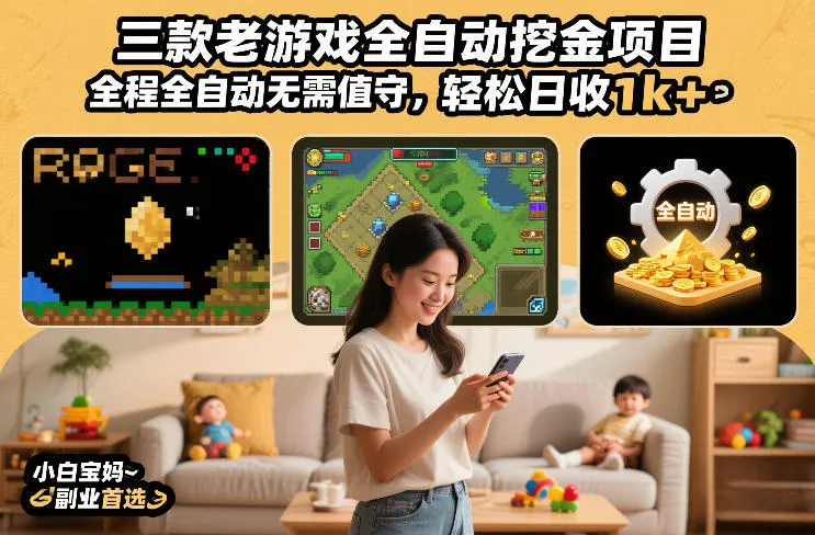 三款老游戏全自动挖金项目，全程全自动无需值守，轻松日收1k+，小白宝妈副业首选【揭秘】-趣酷猫资源网