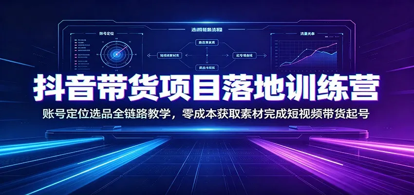 抖音带货项目落地特训营：一站式账号定位&选品教学，零成本素材获取，短视频带货快速起号攻略_趣客盟