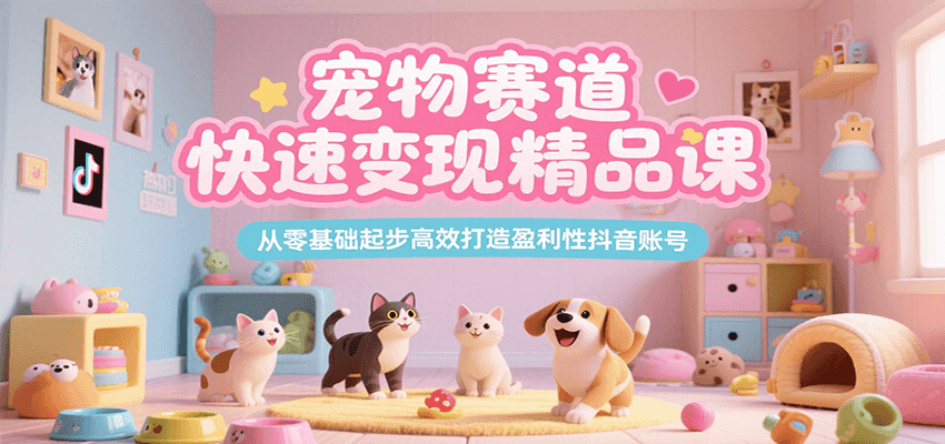 宠物赛道快速变现精品课，从零基础起步高效打造盈利性抖音账号-趣酷猫资源网