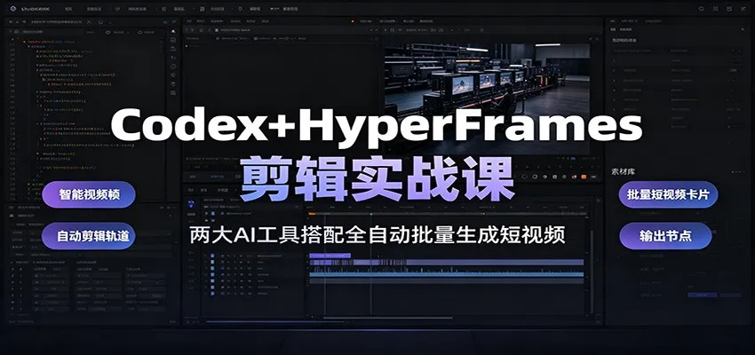 《Codex+HyperFrames高效剪辑课程:AI双剑合璧,实现全自动短视频批量制作》_趣客盟